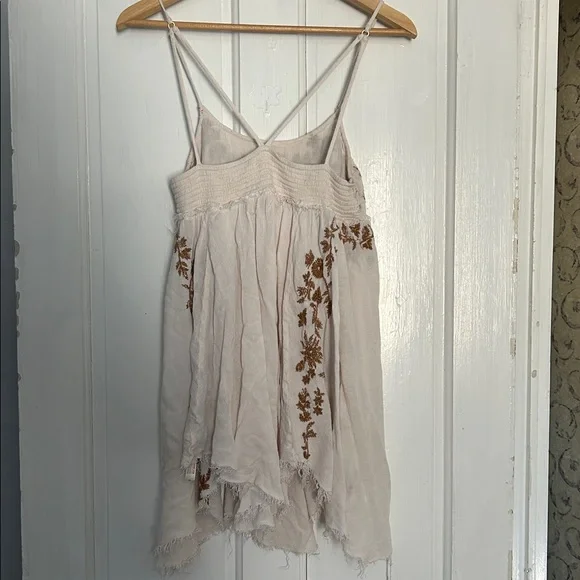 FP Embroidered Cream and Brown Sleeveless Top slip mini dress - Picture 10 of 17